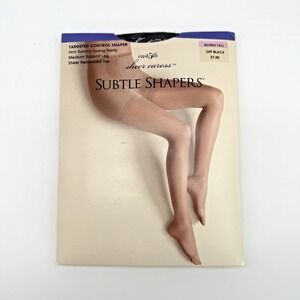 JC Penny Subtle Shapers Sheer Caress Pantyhose Size Queen Tall Off Black New